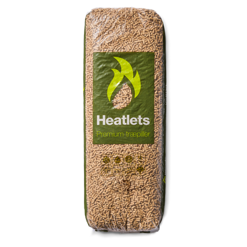 Heatlets Premium træpiller 6 mm · 15 kg pr. pose · 900 kg pr. palle