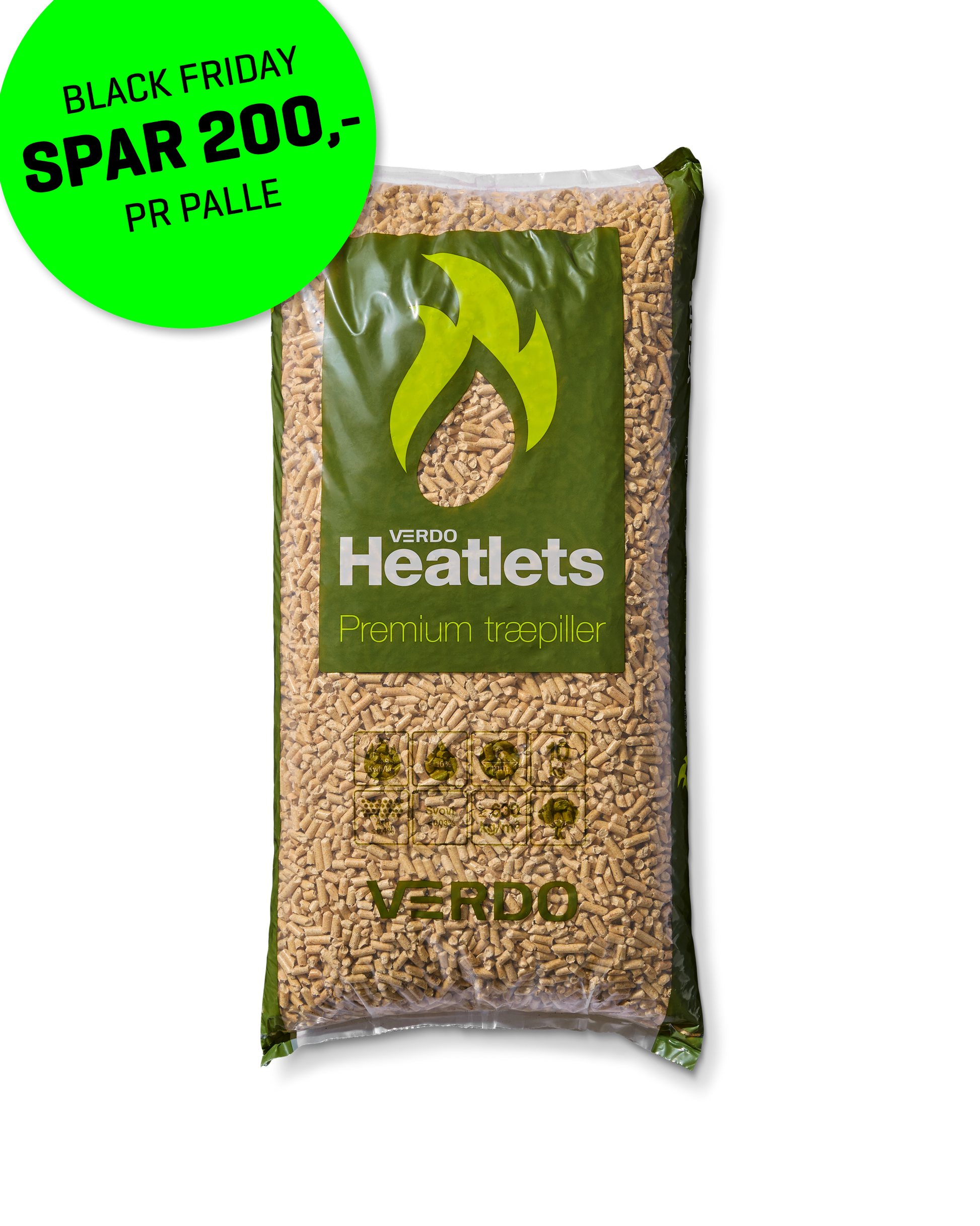 Heatlets Premium træpiller 6 mm · 10 kg pr. pose · 900 kg pr. palle