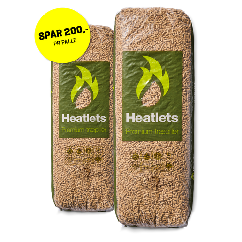 Heatlets Premium træpiller 6 mm · 10 kg pr. pose · 900 kg pr. palle