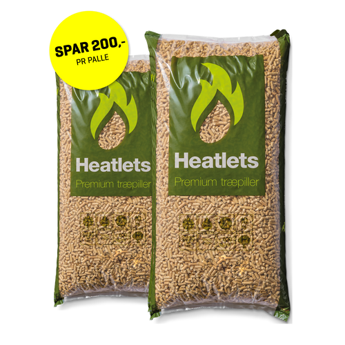 Heatlets Premium træpiller 6 mm · 15 kg pr. pose · 900 kg pr. palle