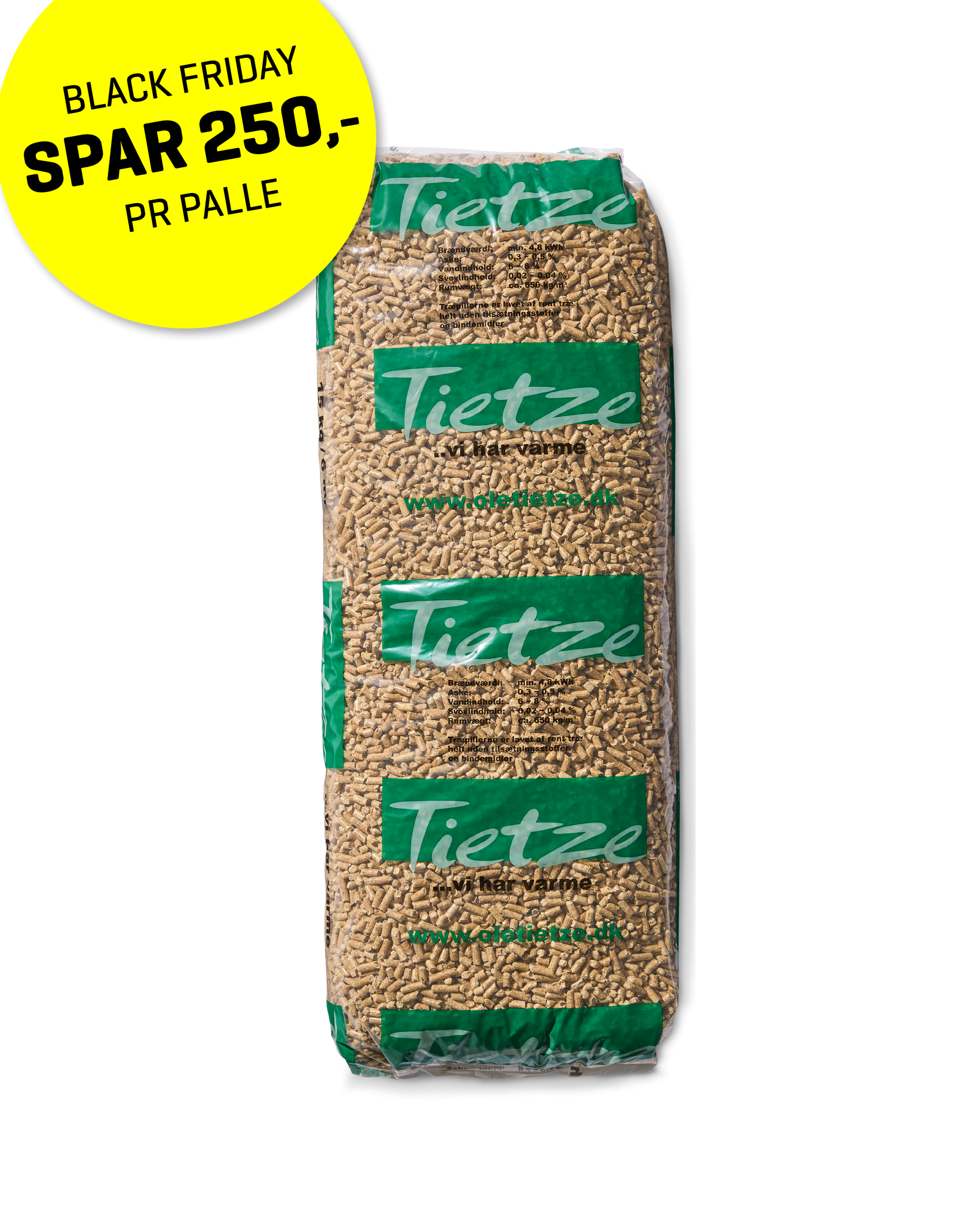 Tietze træpiller 6 mm · 15 kg pr. pose · 900 kg pr. palle