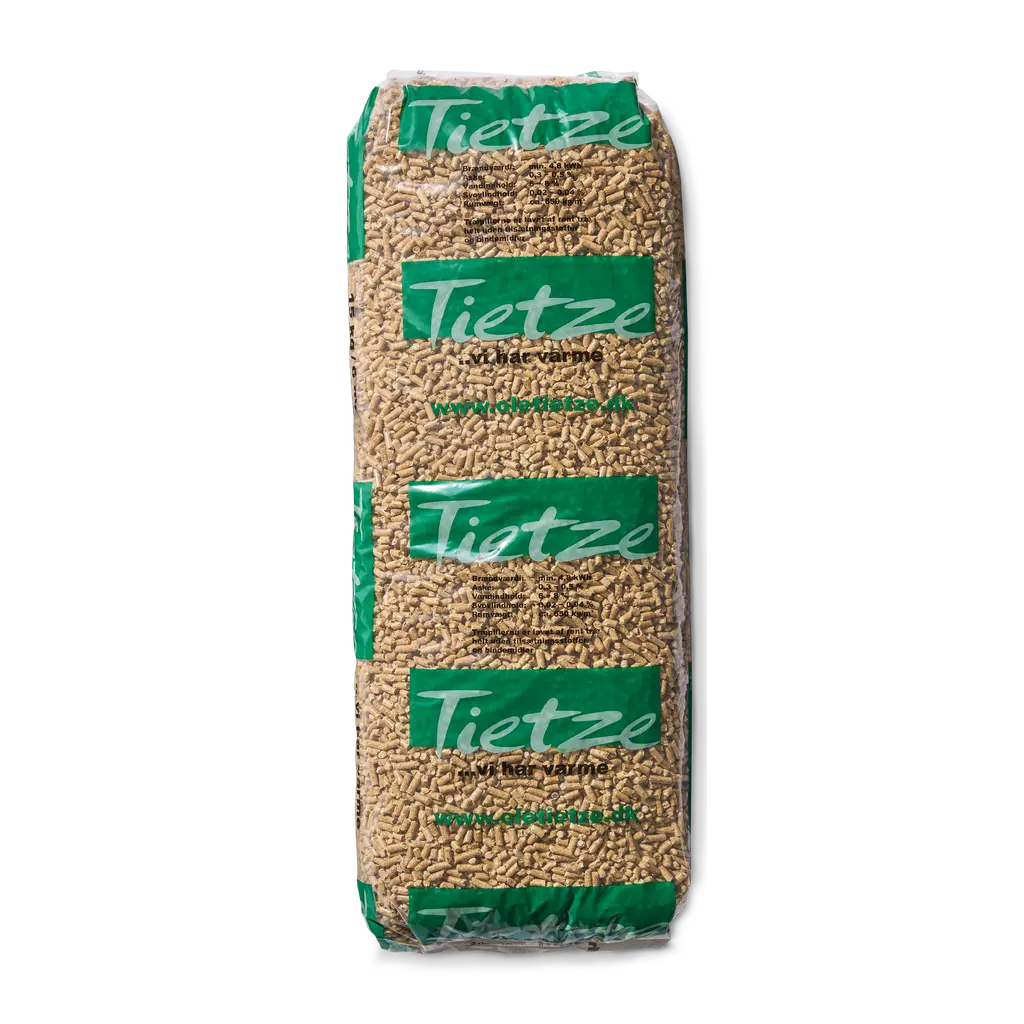 Tietze træpiller 8 mm · 15 kg pr. pose · 900 kg pr. palle